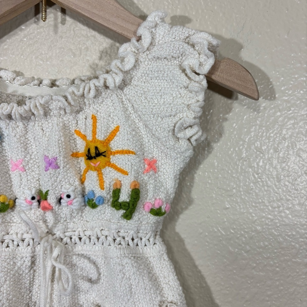 Peruvian Cotton Terry Cloth Baby Dress With Hand Embroidery Size 6-12M - Picture 2 of 8